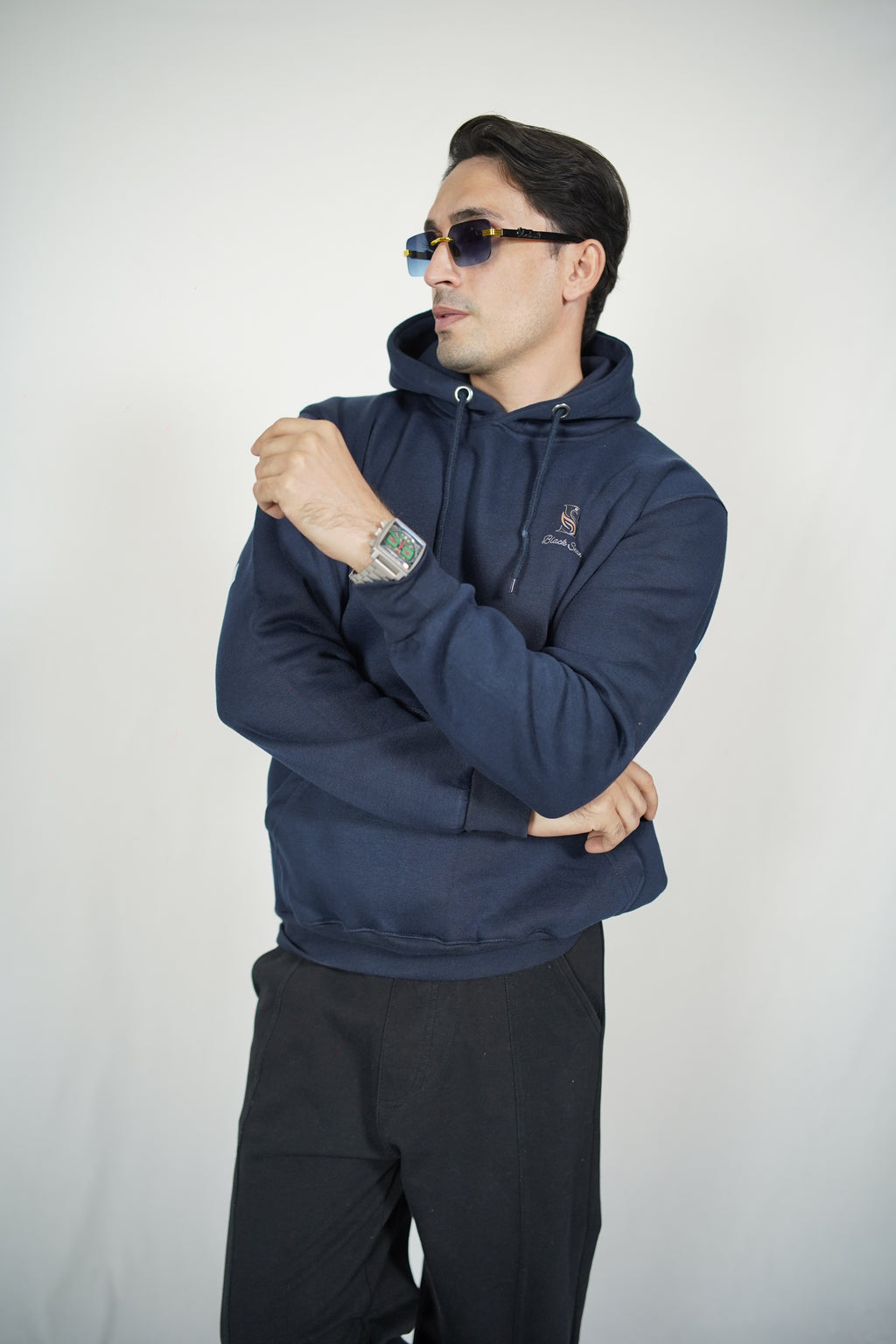 Black Swan Pattern Hoodie - Navy