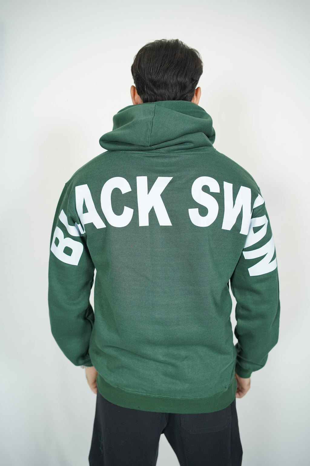Black Swan Pattern Hoodie - Bottle Green