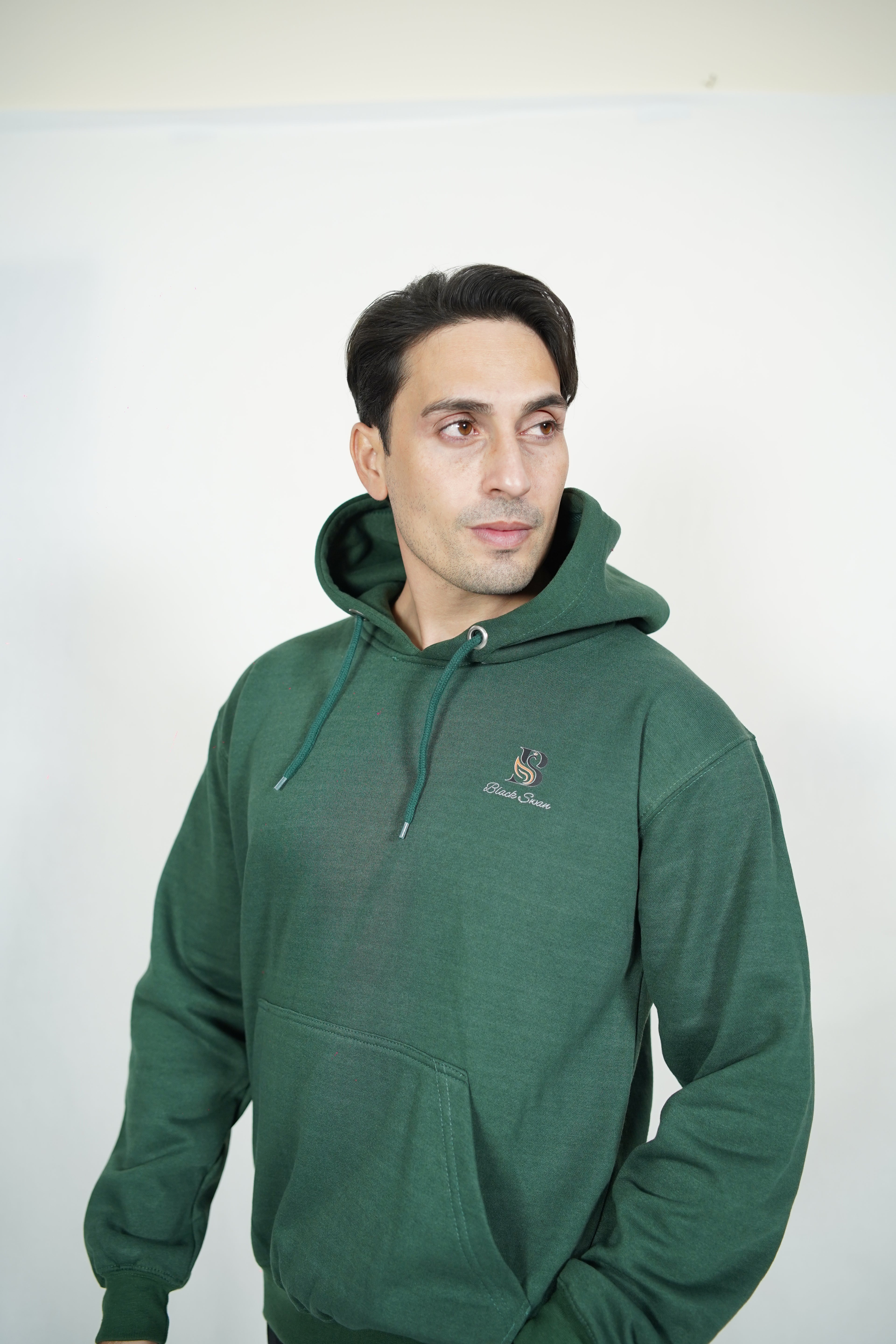 Black Swan Pattern Hoodie - Bottle Green