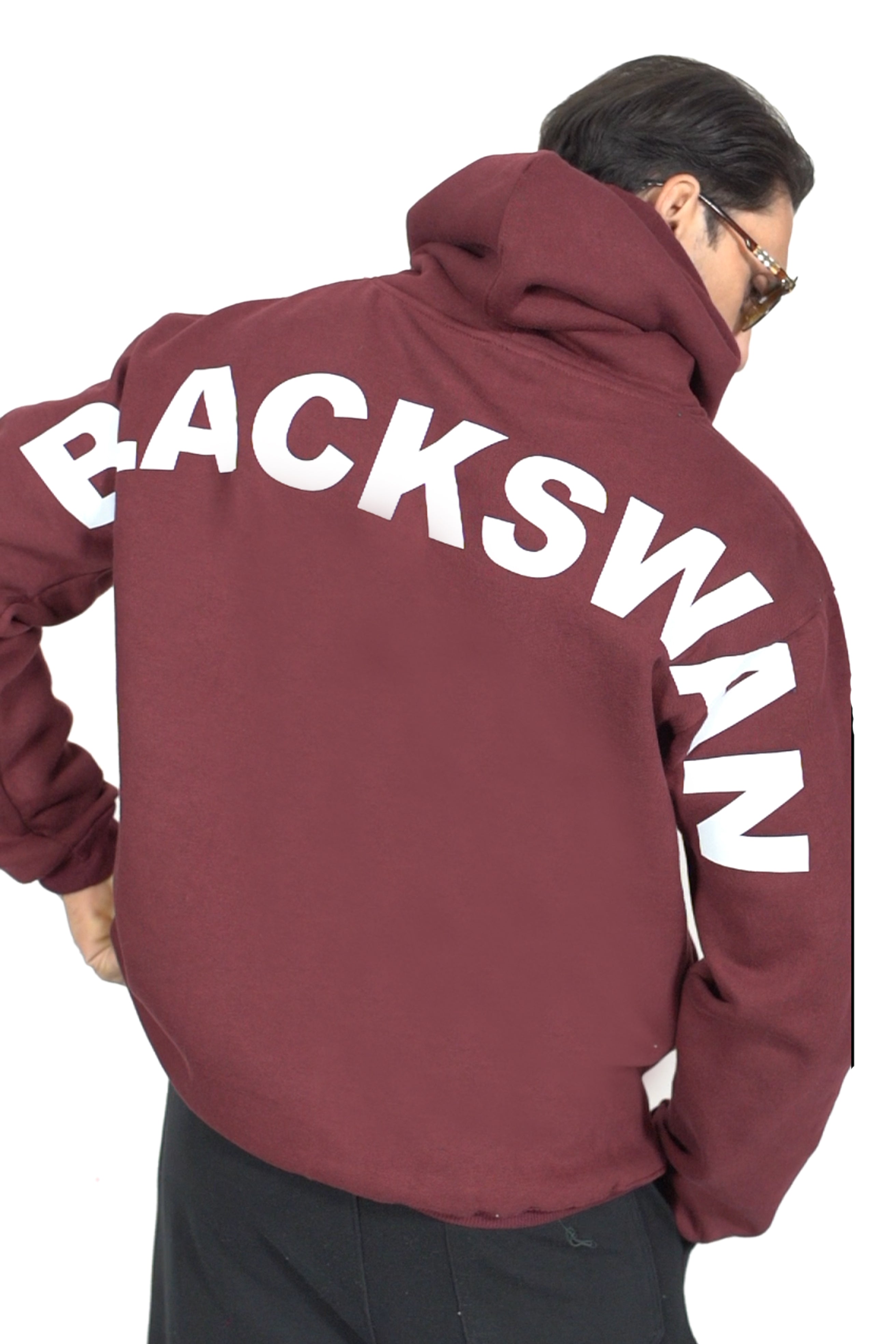 Black Swan Pattern Hoodie - Maroon
